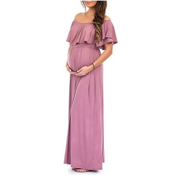 Open Shoulder Maternity Ruffle Dress - Picture 2 of 3